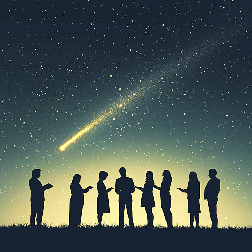 business development People reading their documents under a star-lit sky